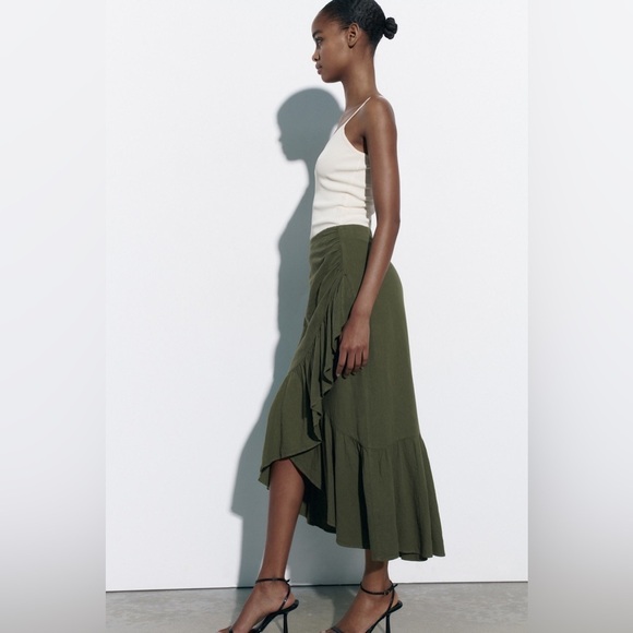 Zara linen blend ruffle midi skirt - Picture 4 of 8